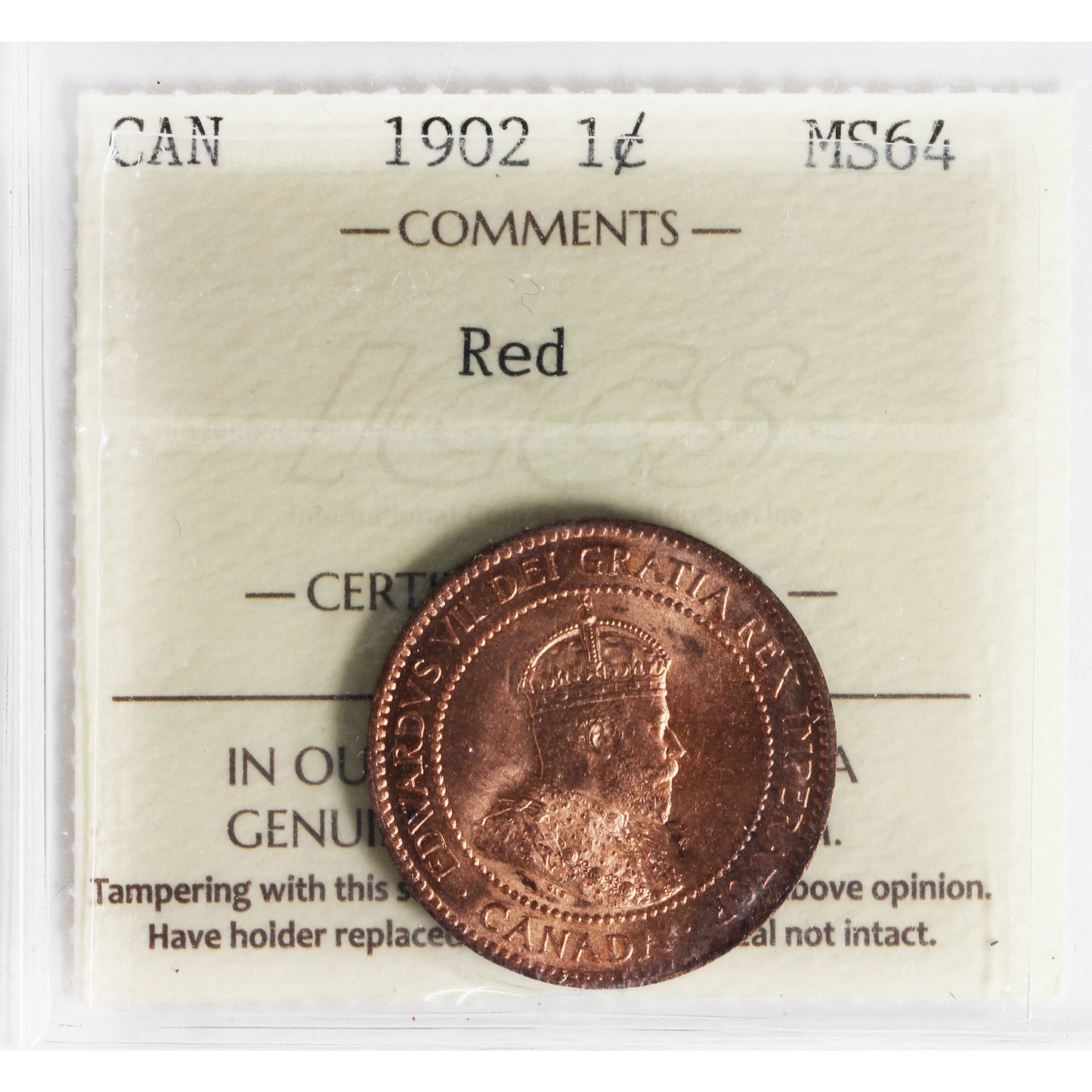1902 Canada 1-cent ICCS Certified MS-64 Red