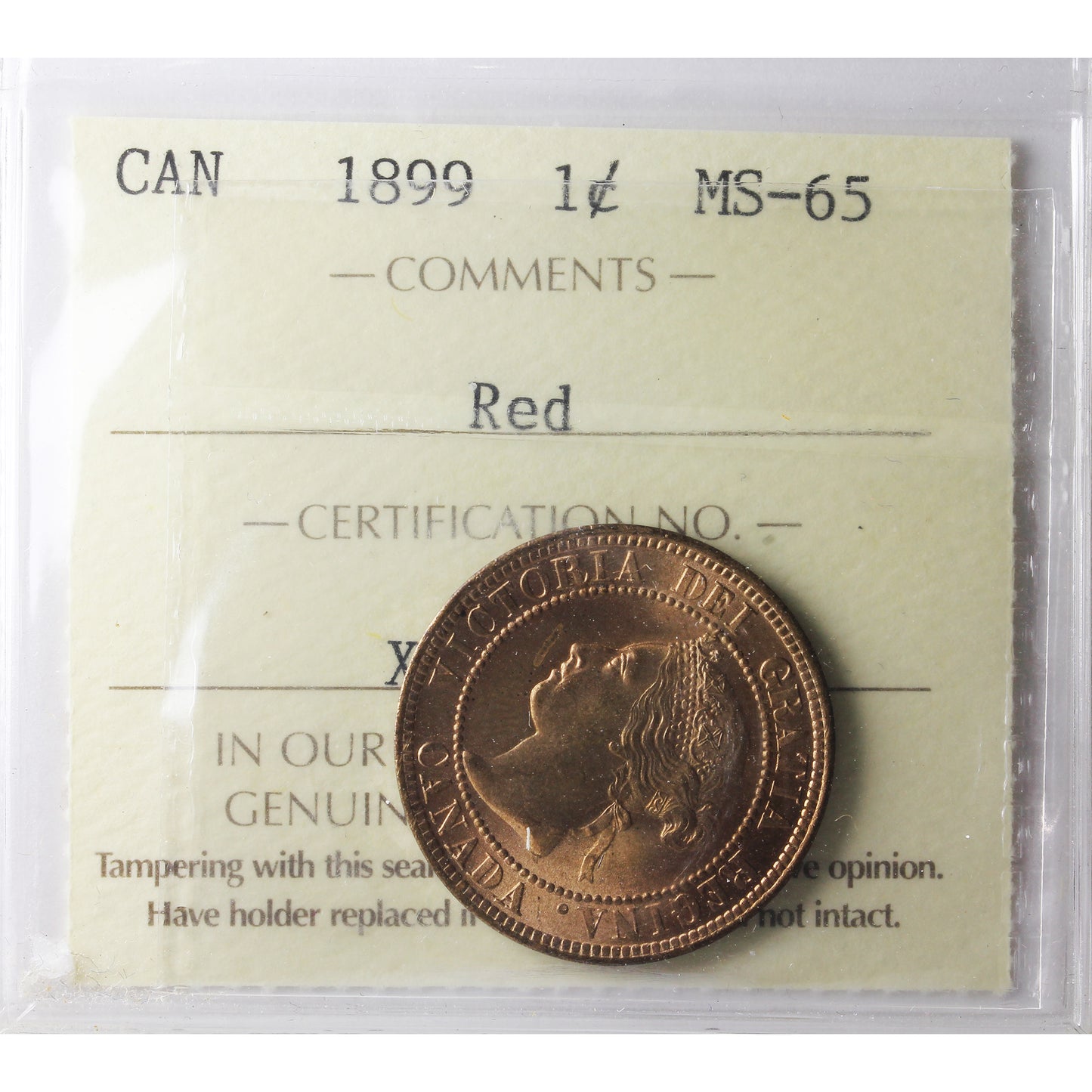 1899 Canada 1-cent ICCS Certified MS-65 Red (XYG 499)