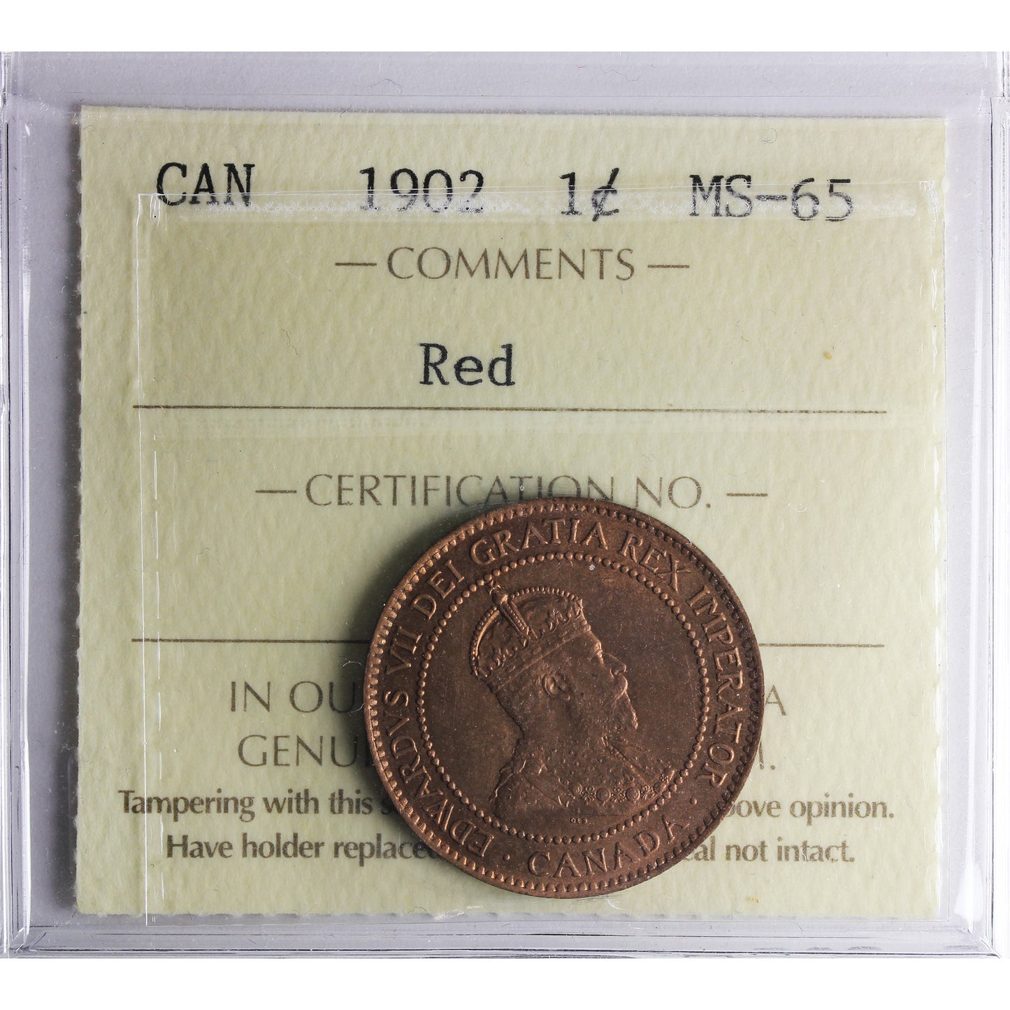 1902 Canada 1-cent ICCS Certified MS-65 Red (XJX 129)