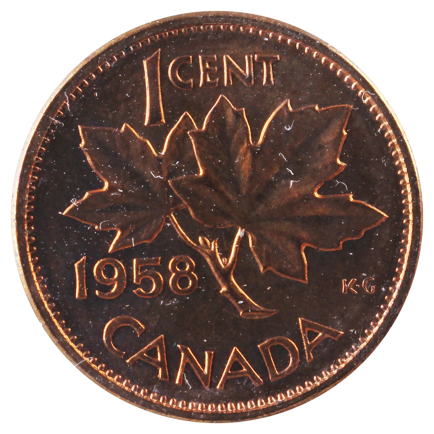 1958 Canada 1-cent ICCS Certified PL65 Red