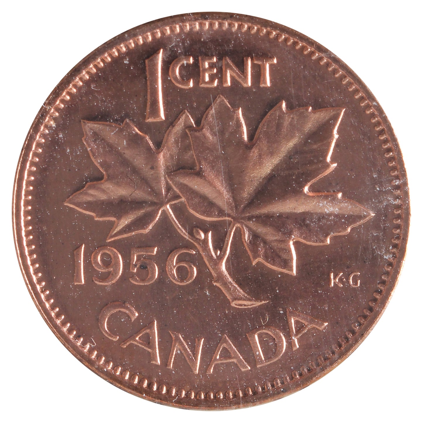 1956 Canada 1-cent ICCS Certified PL65 Red, Ultra Heavy Cameo
