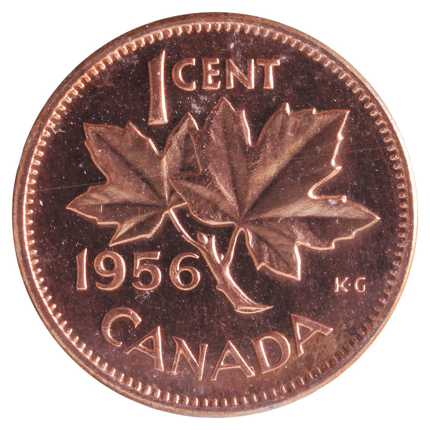 1956 Canada 1-cent ICCS Certified PL65 Red, Heavy Cameo