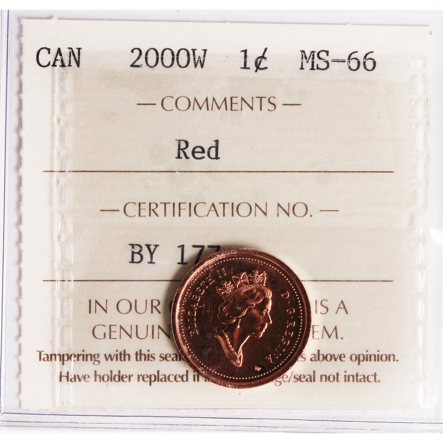 2000W Canada 1-cent ICCS Certified MS66 Red