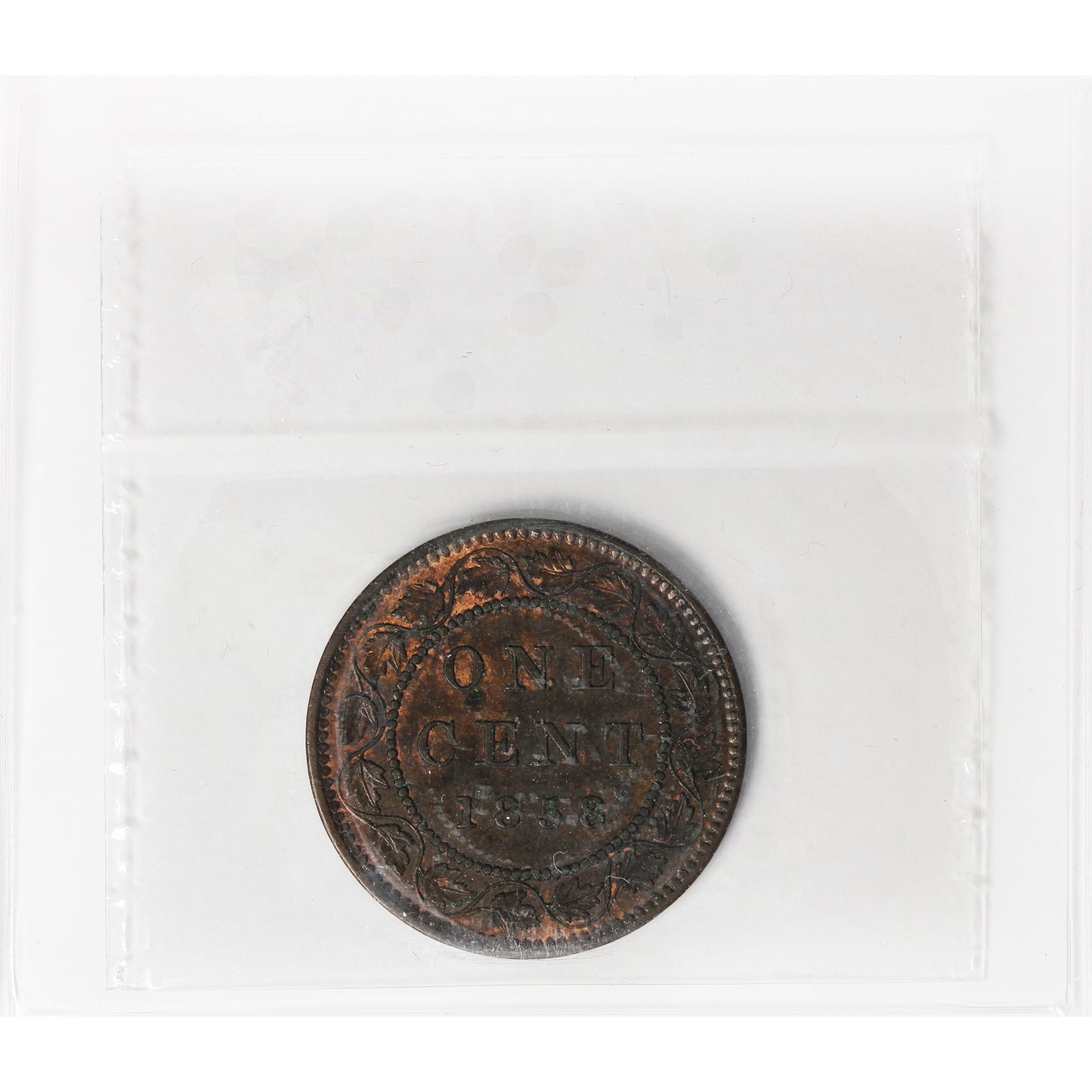 1858 Canada 1-cent ICCS Certified MS-60 Brown