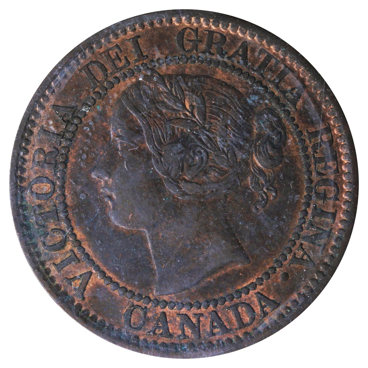 1858 Canada 1-cent ICCS Certified MS-60 Brown