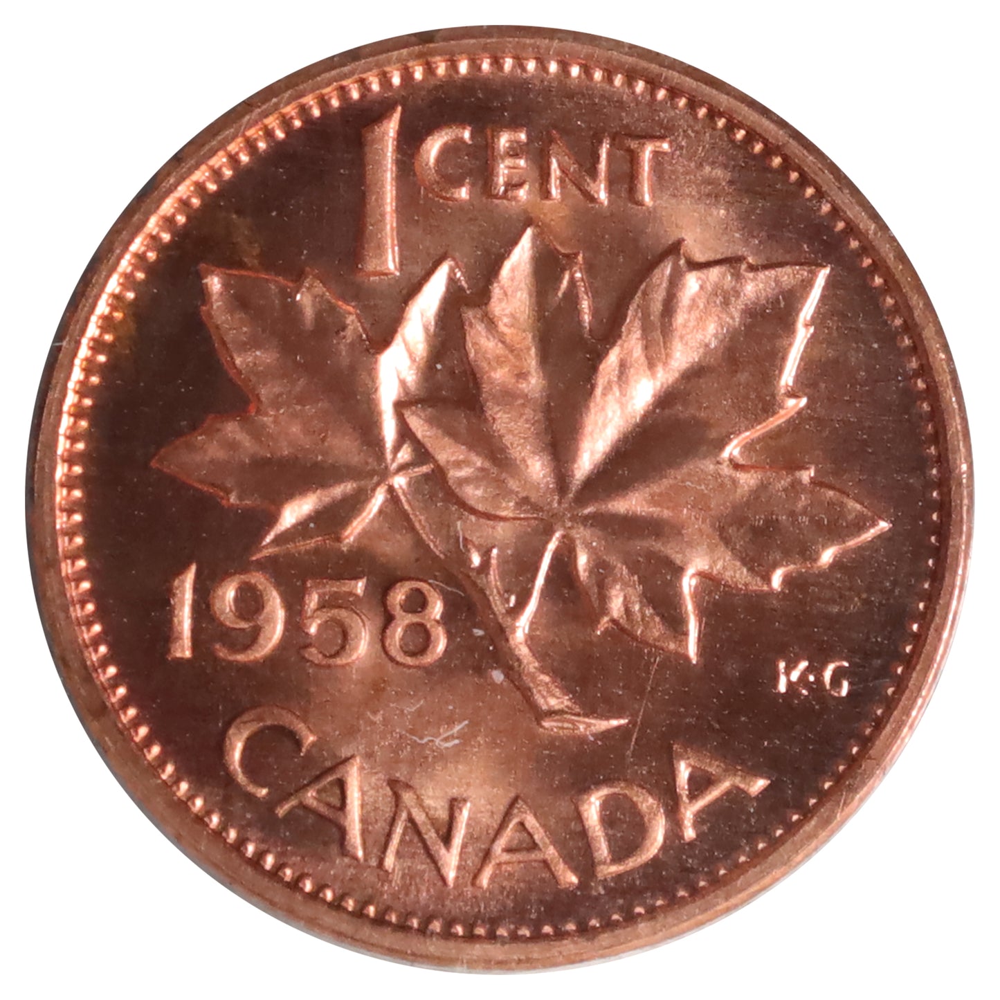 1958 Canada 1-cent ICCS Certified PL67 Red
