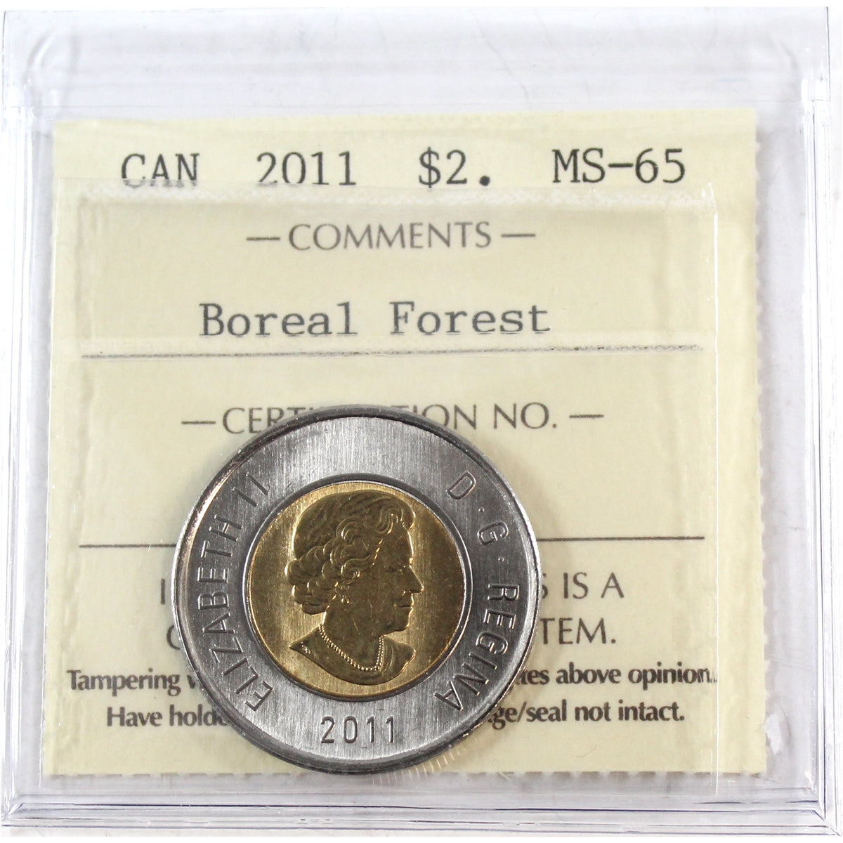 2011 Boreal Forest Canada Two Dollar ICCS Certified MS65