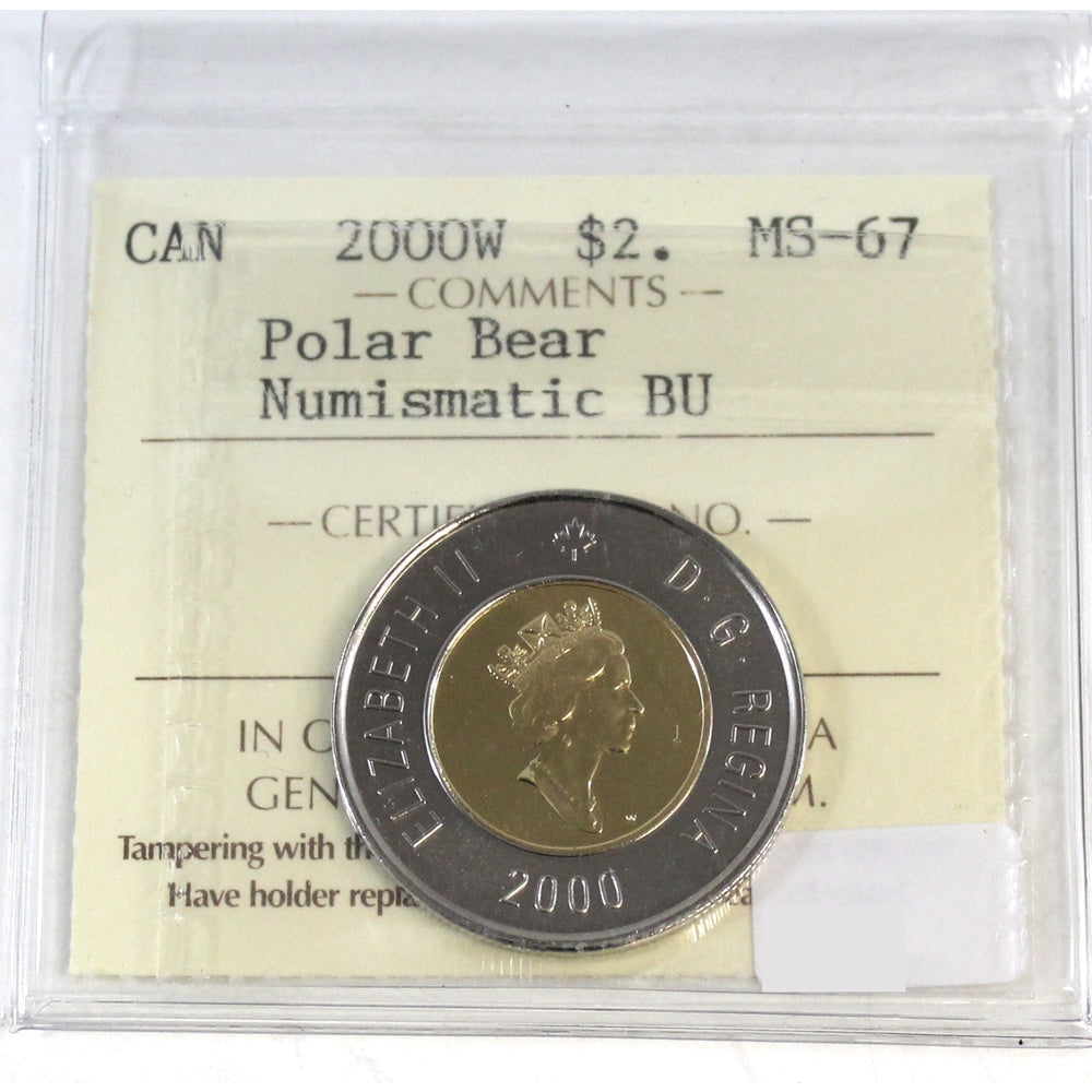 2000W Polar Bear Canada Two Dollar ICCS MS67 NBU