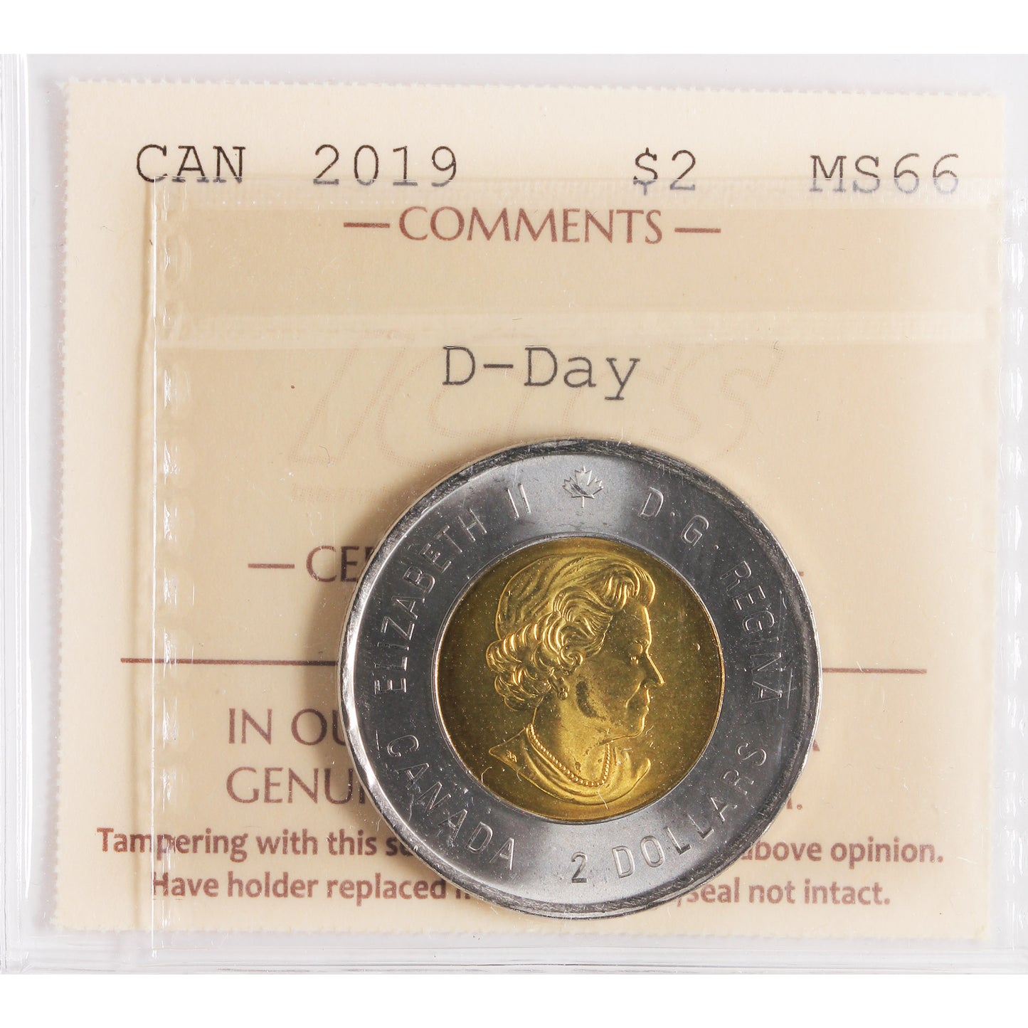 2019 D-Day Canada Two Dollars ICCS Certified MS-66