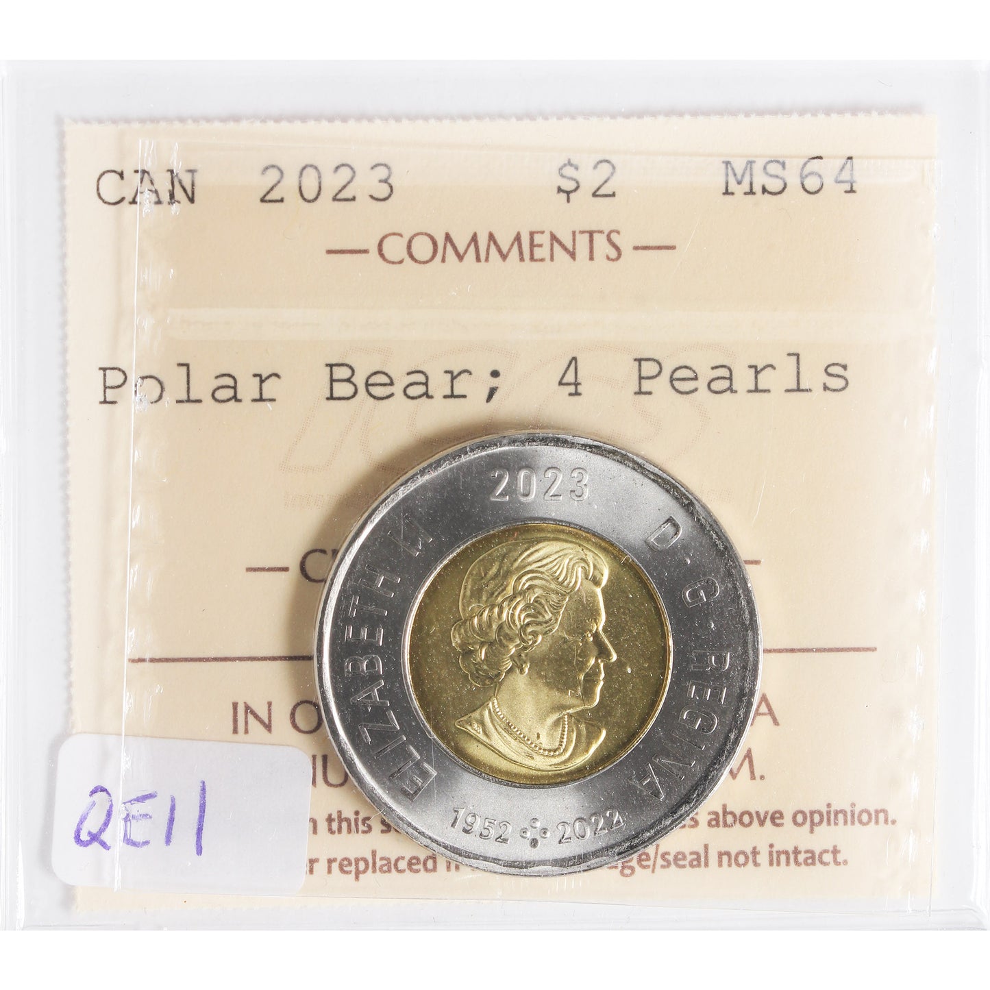 2022 QEII 4 Pearls Canada Two Dollars ICCS Certified MS64
