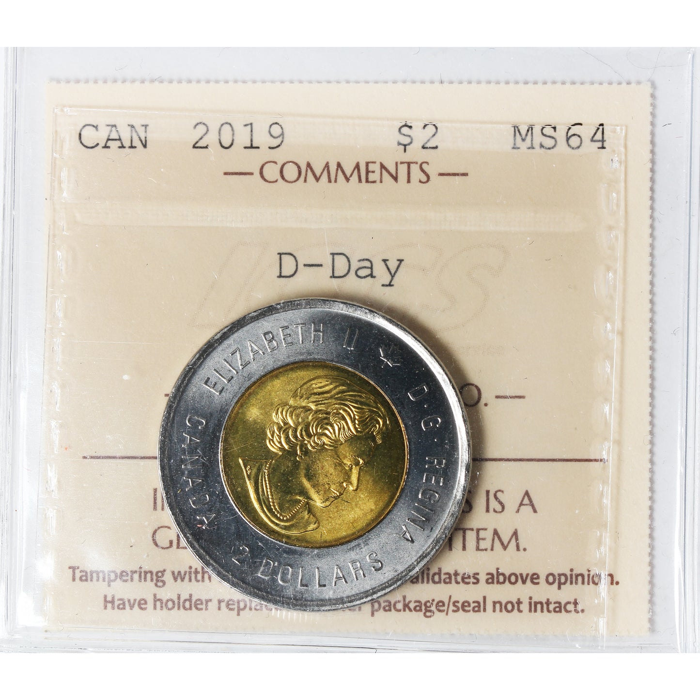 2019 D-Day Canada Two Dollar ICCS Certified MS-64