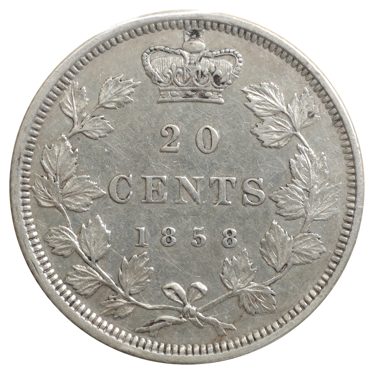 1858 Re-engraved 5, Coinage Canada 20-cents ICCS Certified EF40