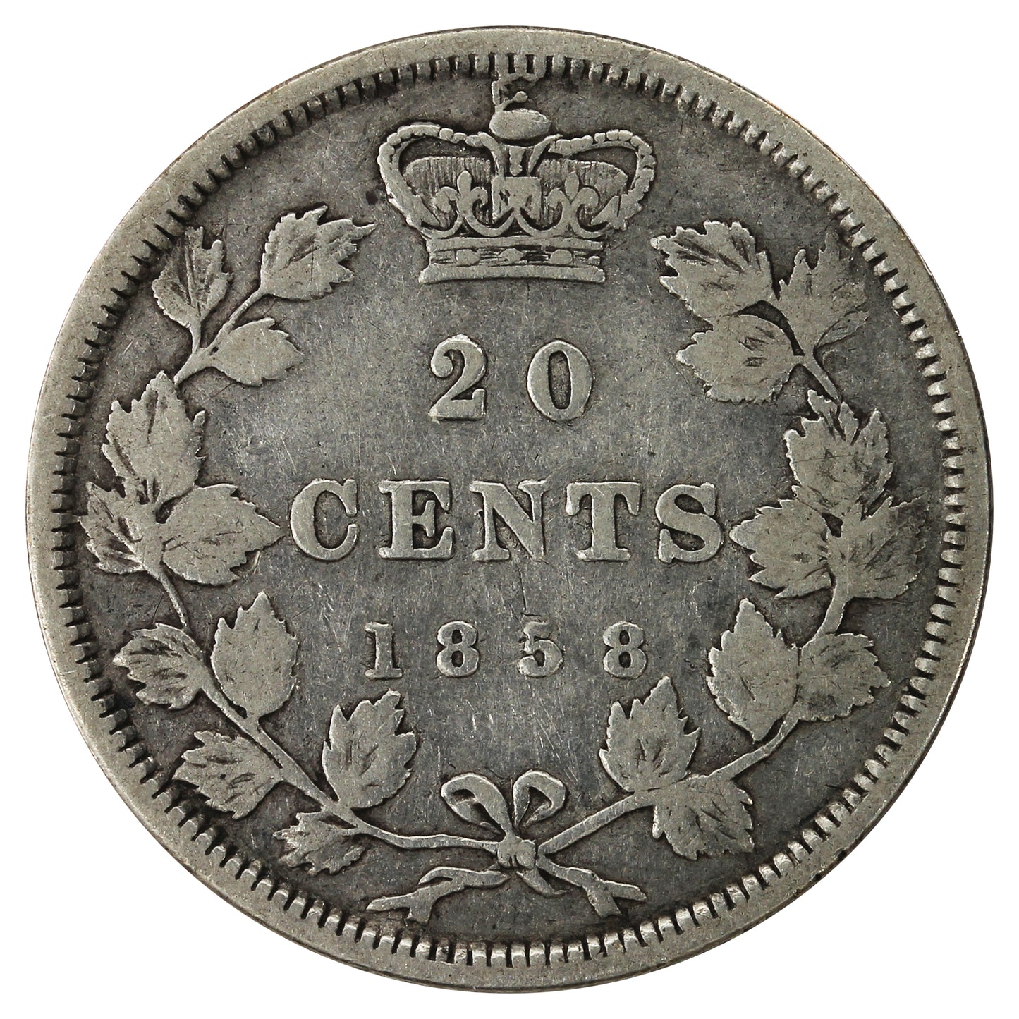 1858 Blundered I in Victoria Canada 20-cents Fine (F12) $