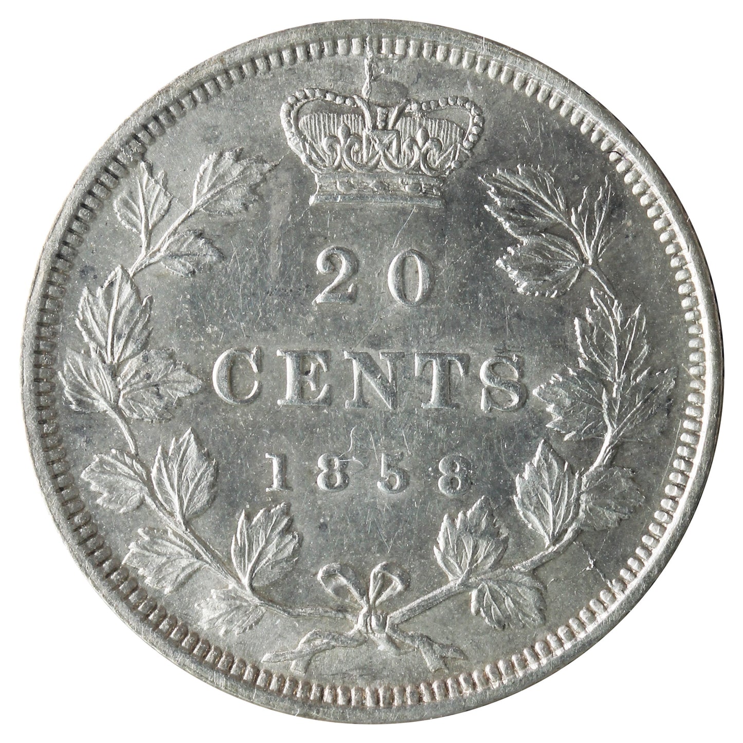 1858 Canada 20-cents ICCS Certified AU55