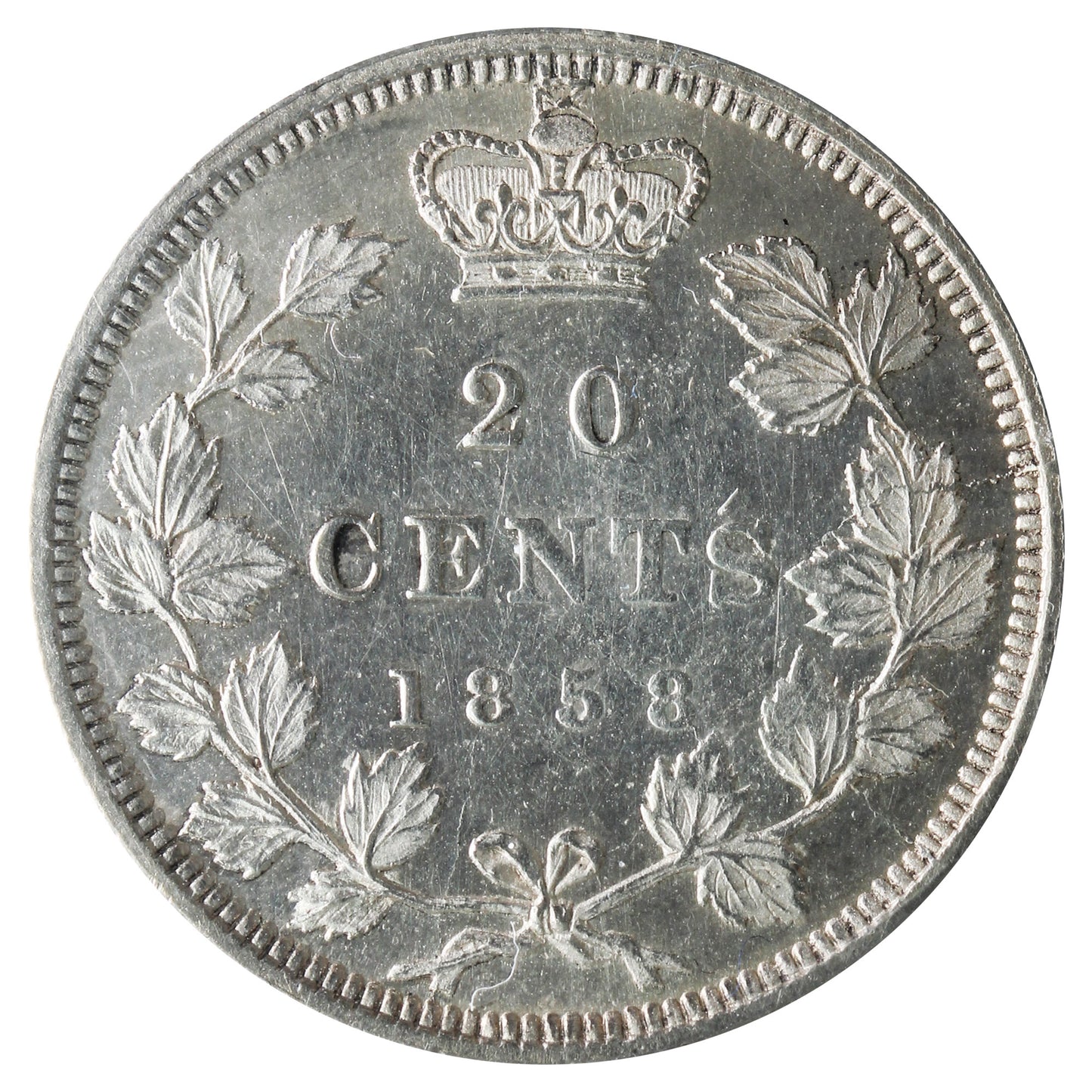 1858 Canada 20-cents ICCS Certified AU50