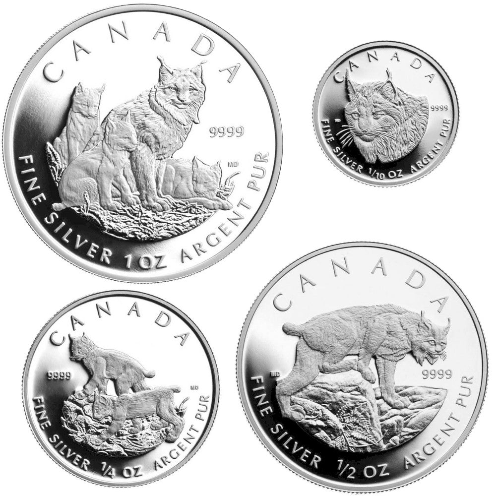 2005 Canada Fractional The Lynx .9999 Fine Silver 4-coin Set (No Tax)