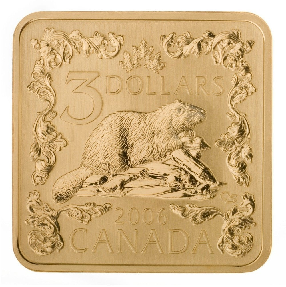2006 Canada $3 Square Sterling Silver Coin: The Beaver (lightly toned)