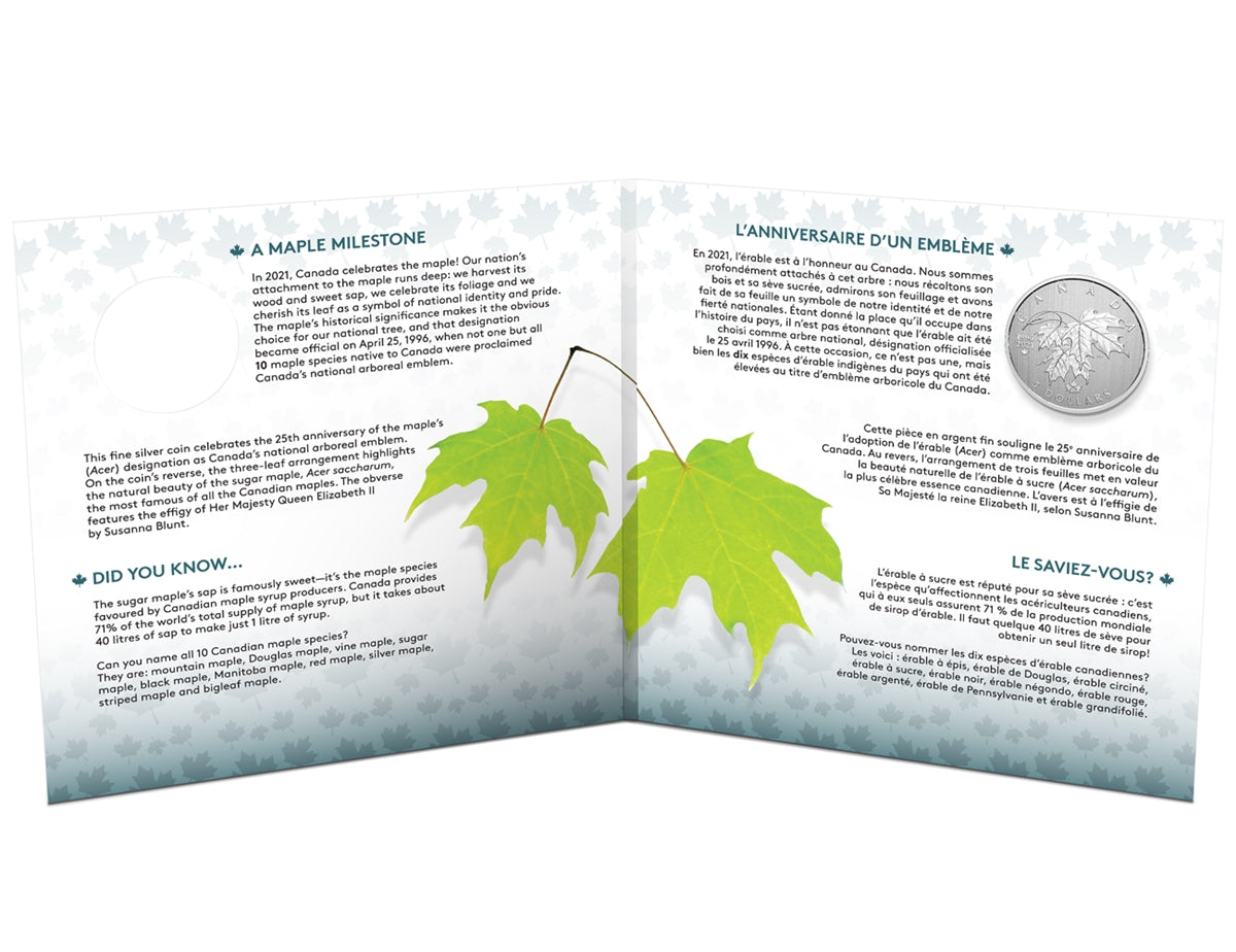 2021 $5 Moments to Hold - 25th Anniversary of Canada's Arboreal Emblem Silver (No Tax)
