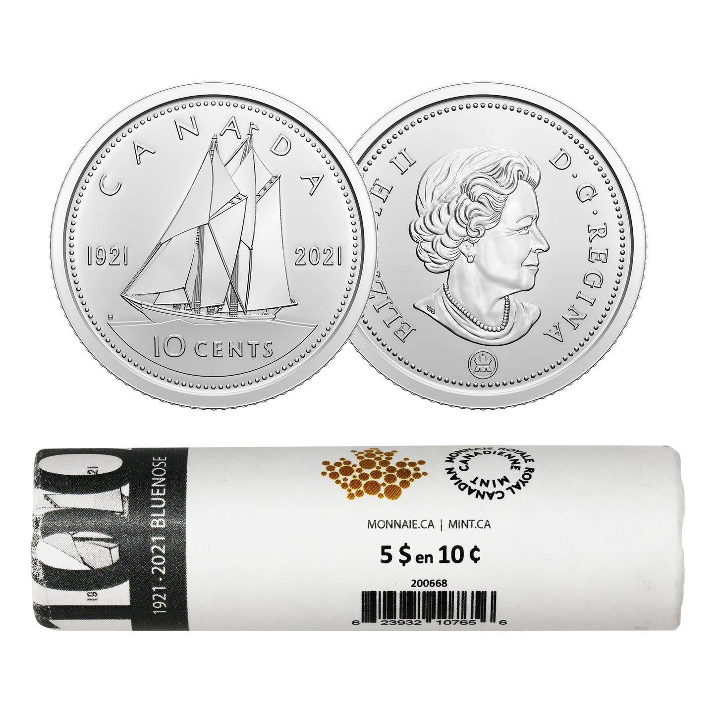 2021 (1921) Canada 10-cent Double Dated Bluenose Special Wrapped Original Roll of 50Pcs