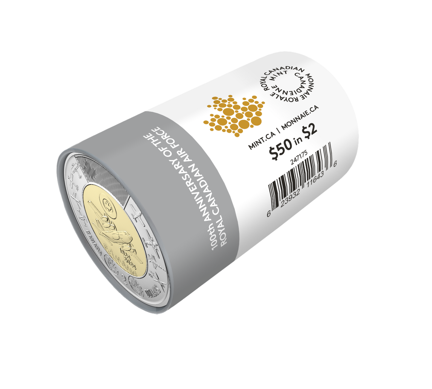 2024 Canada $2 Uncoloured 100th Anniversary of the Royal Canadian Air Force Special Wrapped Roll of 25pcs