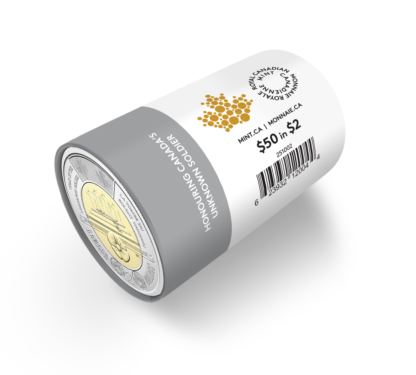 2025 Uncoloured $2 Honouring Canada's Unknown Soldier Special Wrapped Roll of 25pcs