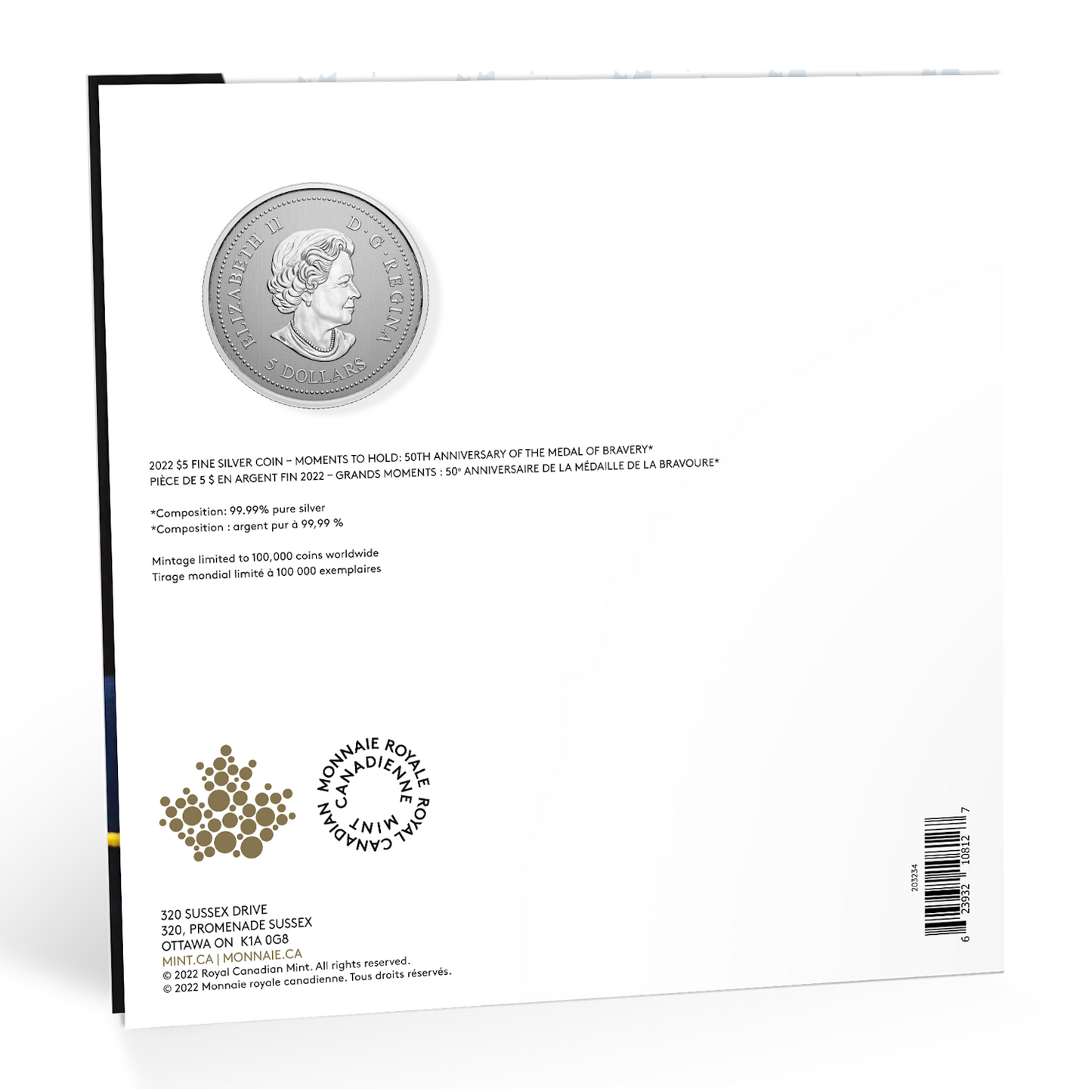 2022 Canada $5 Moments to Hold: 50th Anniversary of the Medal of Bravery Silver (No Tax)