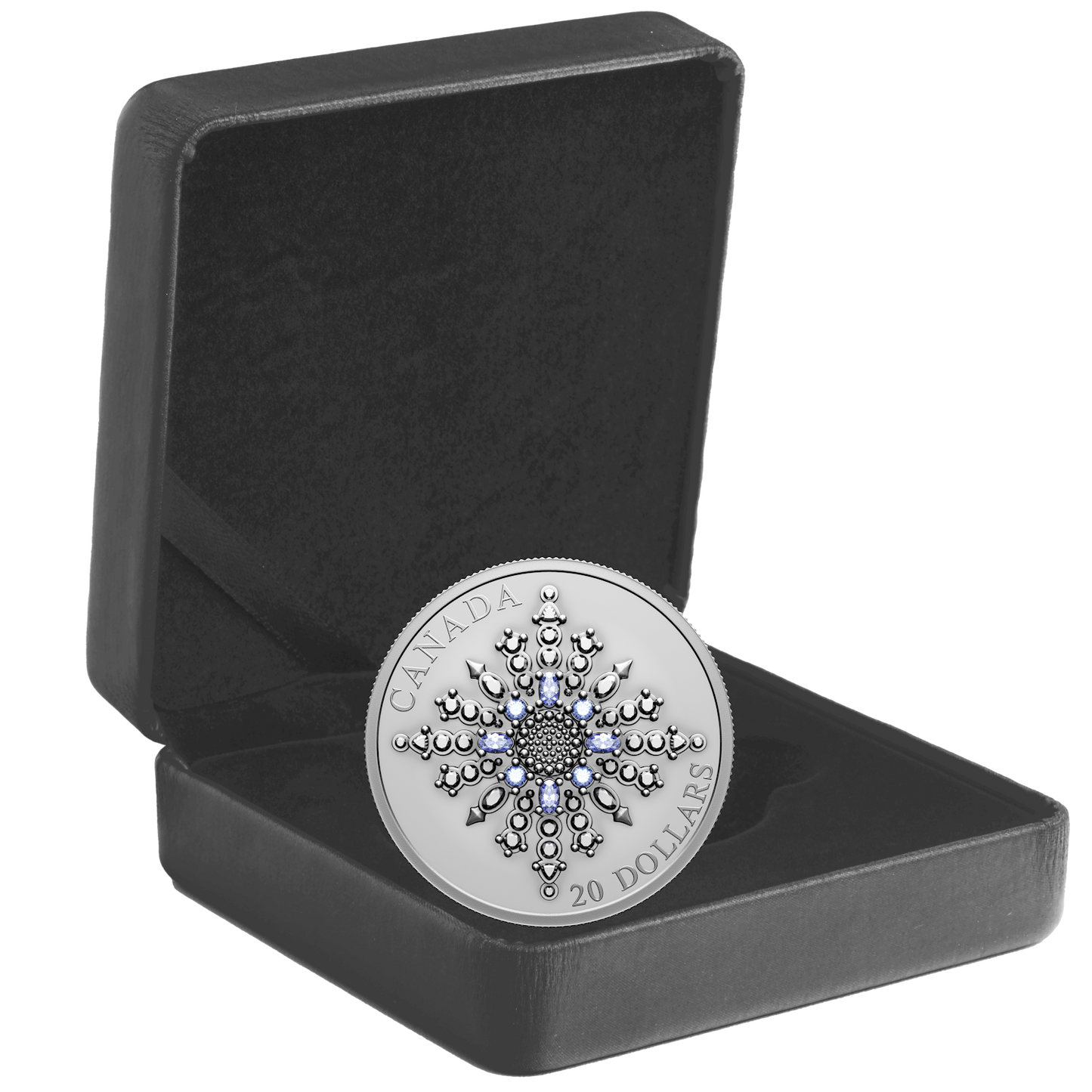 RDC 2024 Canada $20 Sapphire Jubilee Snowflake Brooch Fine Silver Coin (scratched sleeve)