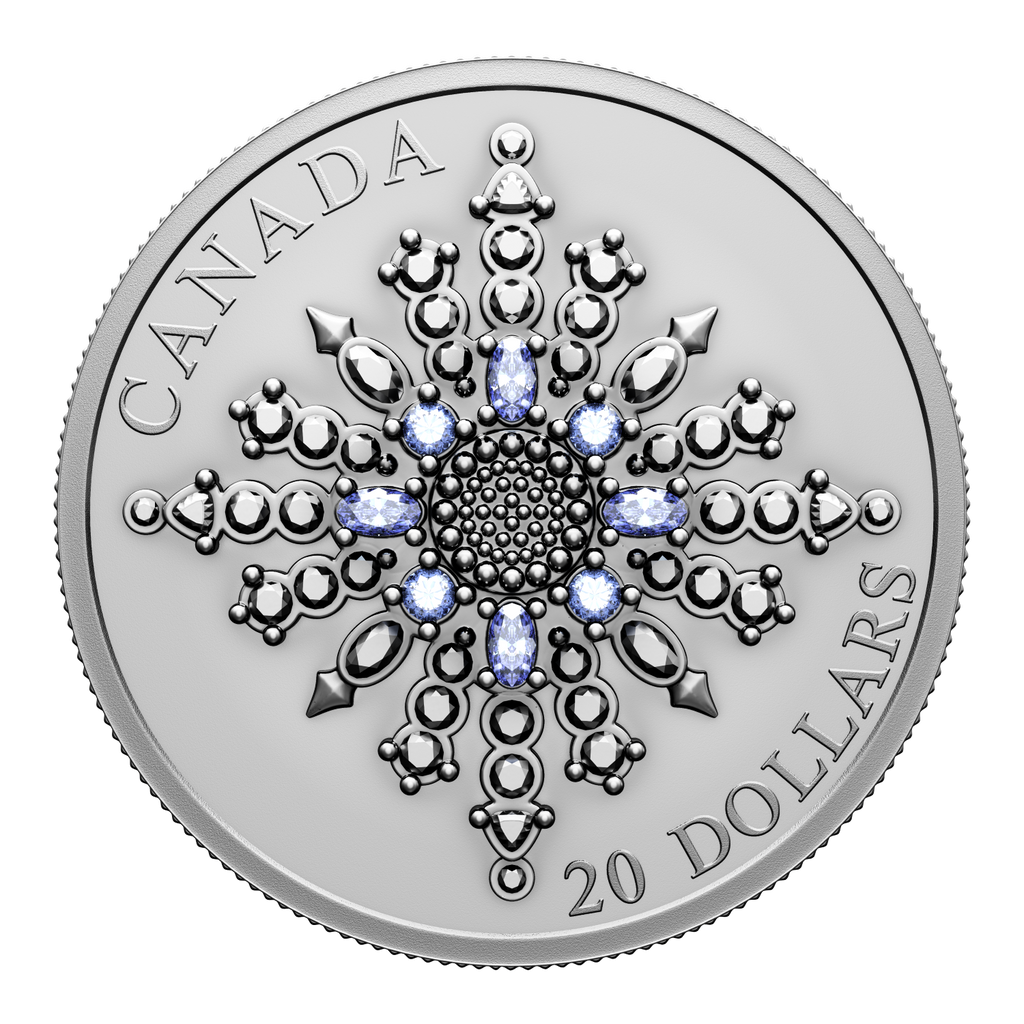 RDC 2024 Canada $20 Sapphire Jubilee Snowflake Brooch Fine Silver Coin (scratched sleeve)