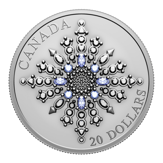 RDC 2024 Canada $20 Sapphire Jubilee Snowflake Brooch Fine Silver Coin (scratched sleeve)