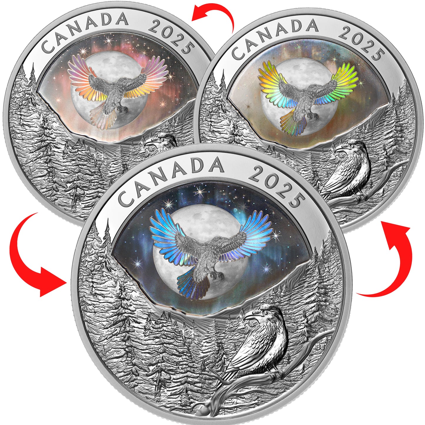 2025 Canada $20 Moon Sky: Raven Holographic Fine Silver Coin (No Tax)