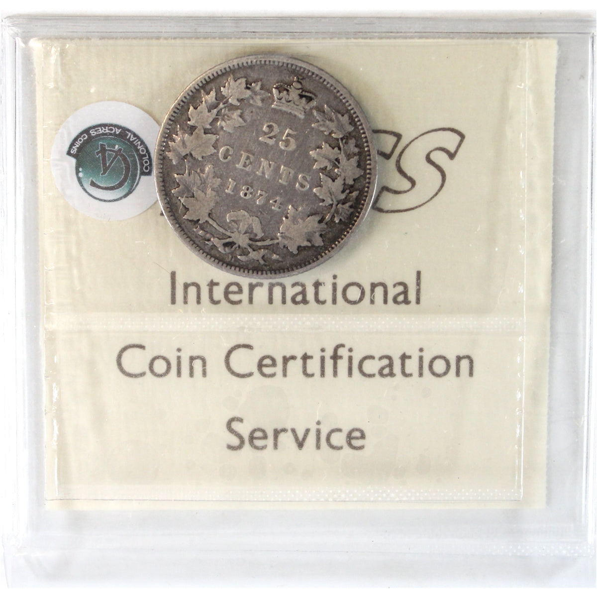 1874H Canada 25-cents ICCS Certified G6