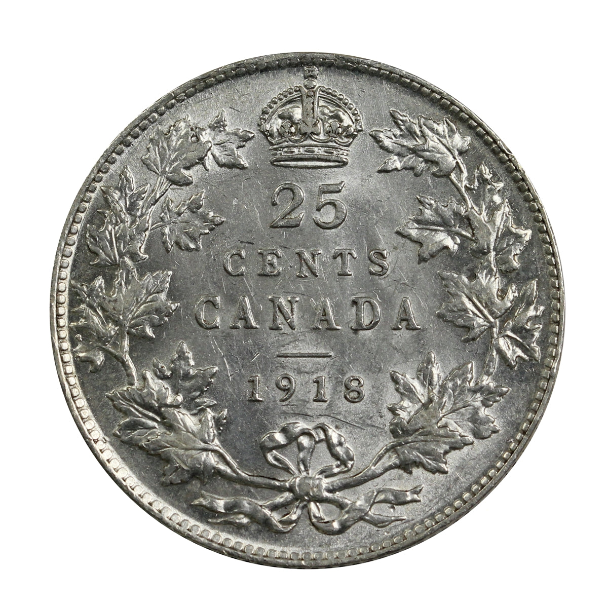 1918 Canada 25-cents Almost Uncirculated (AU-50) $
