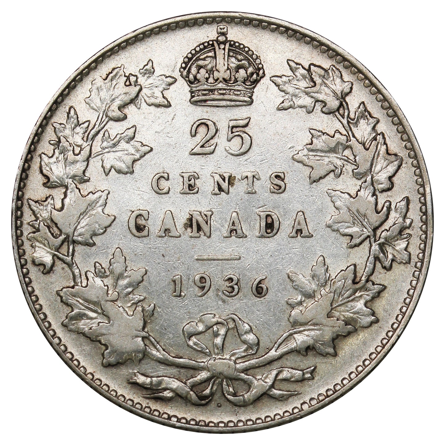 1936 Dot Canada 25-cents F-VF (F15) $
