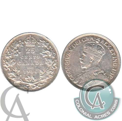 1936 Dot Canada 25-cents VF-EF (VF30) $
