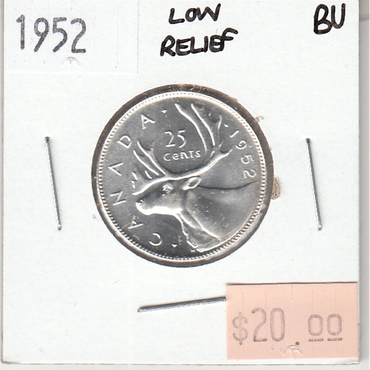 1952 Low Relief Canada 25-cents Brilliant Uncirculated (MS63)