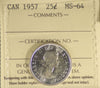 1957 Canada 25-cents ICCS Certified MS64
