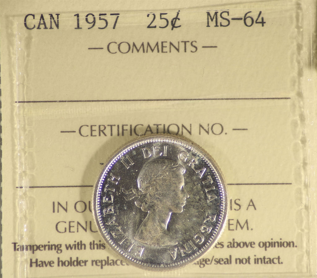 1957 Canada 25-cents ICCS Certified MS64