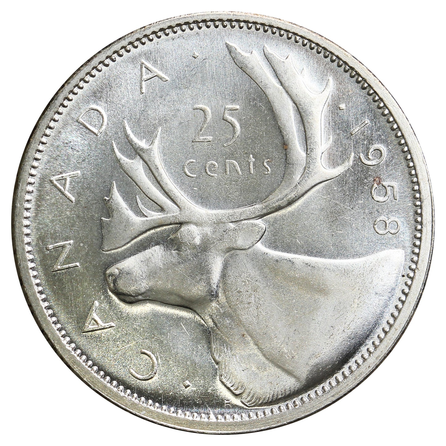 1958 Canada 25-cents Brilliant Uncirculated Cameo (MS-63)