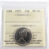 1971 Canada 25-cents ICCS Certified MS65