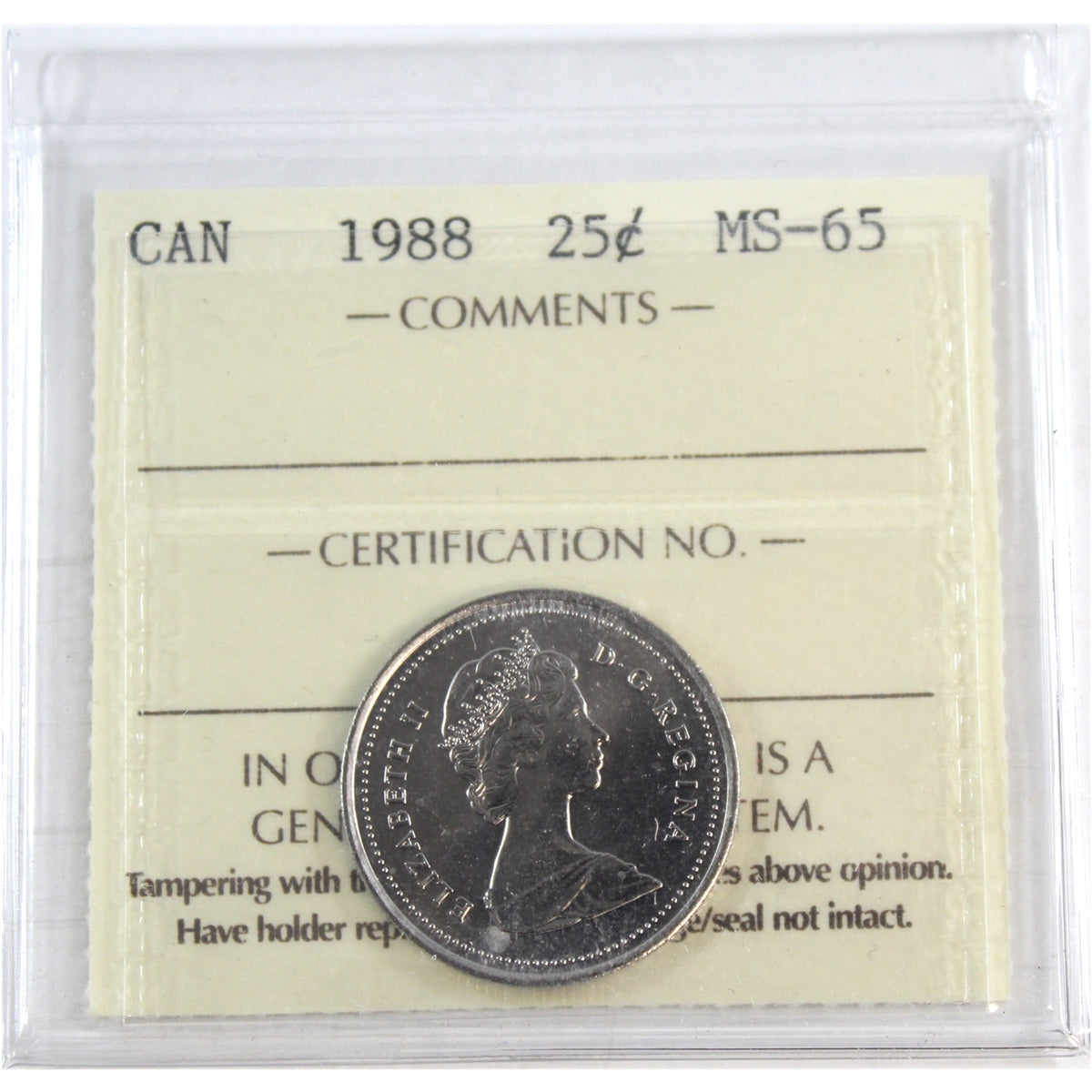 1988 Canada 25-cents ICCS Certified MS-65