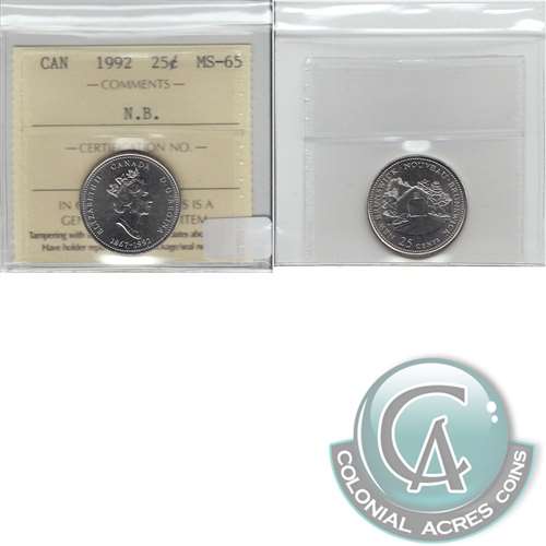 1992 New Brunswick Canada 25-cents ICCS Certified MS65