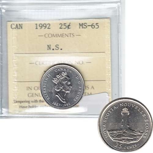 1992 Nova Scotia Canada 25-cents ICCS Certified MS65