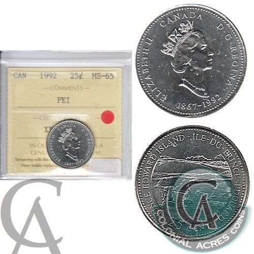 1992 Prince Edward Island Canada 25-cents ICCS Certified MS65