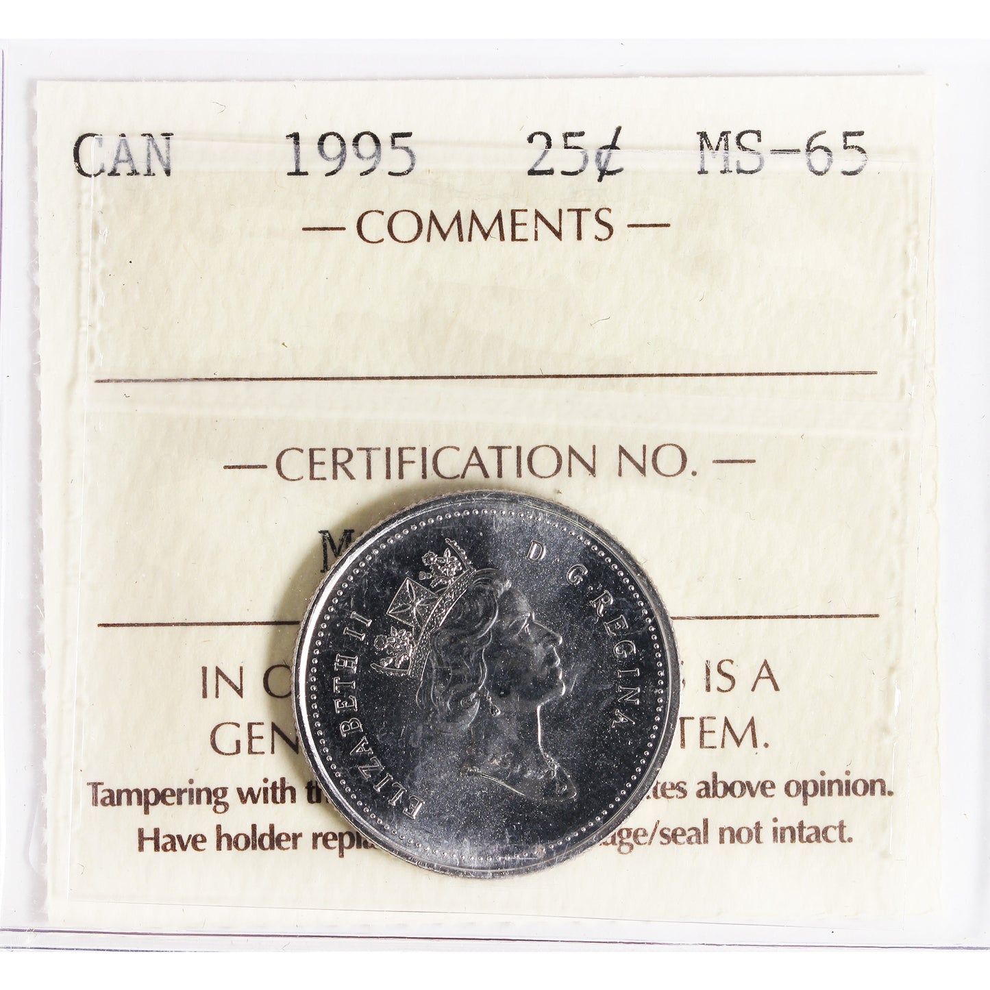 1995 Caribou Canada 25-cents ICCS Certified MS-65