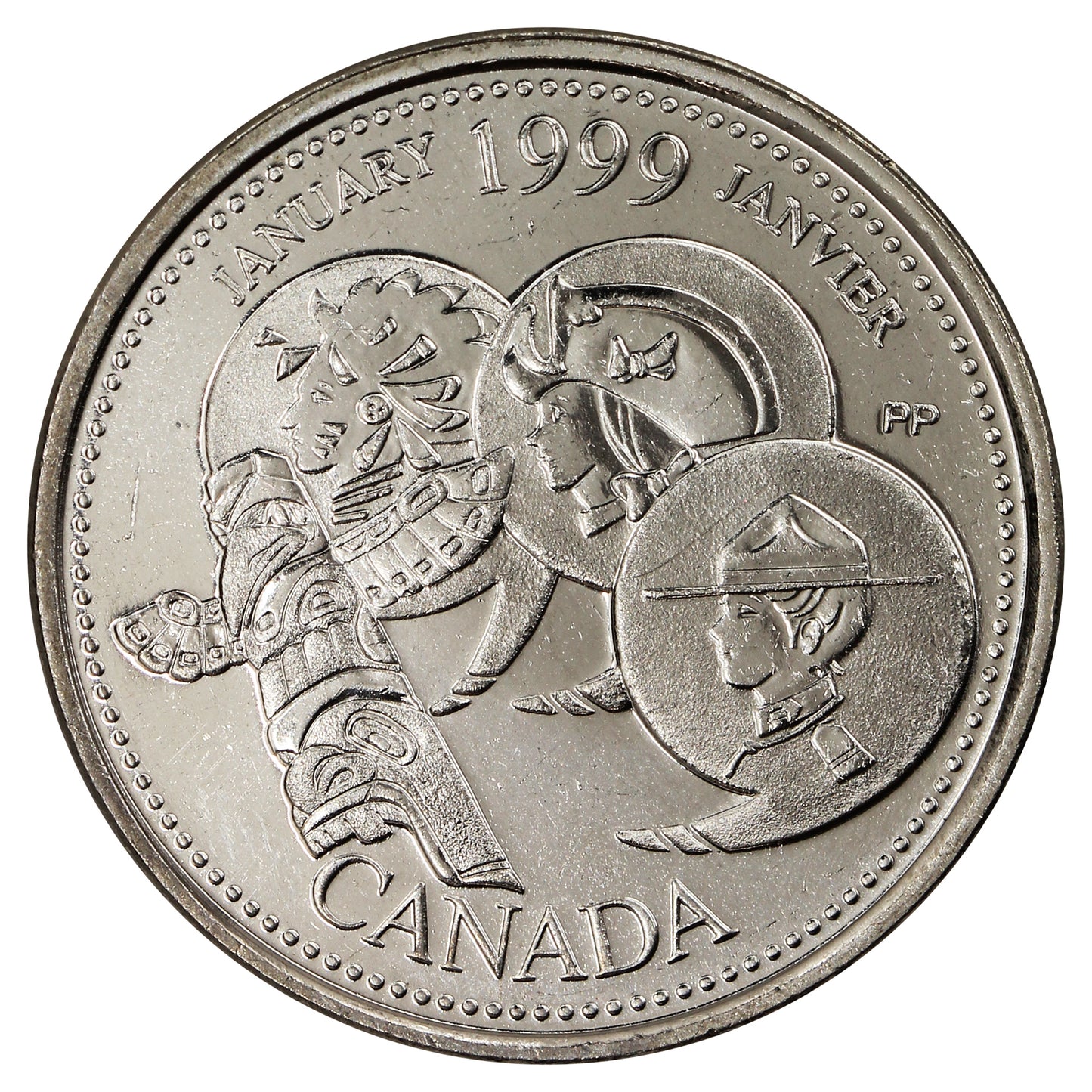 1999 January Dot Canada 25-cents Uncirculated (MS60)