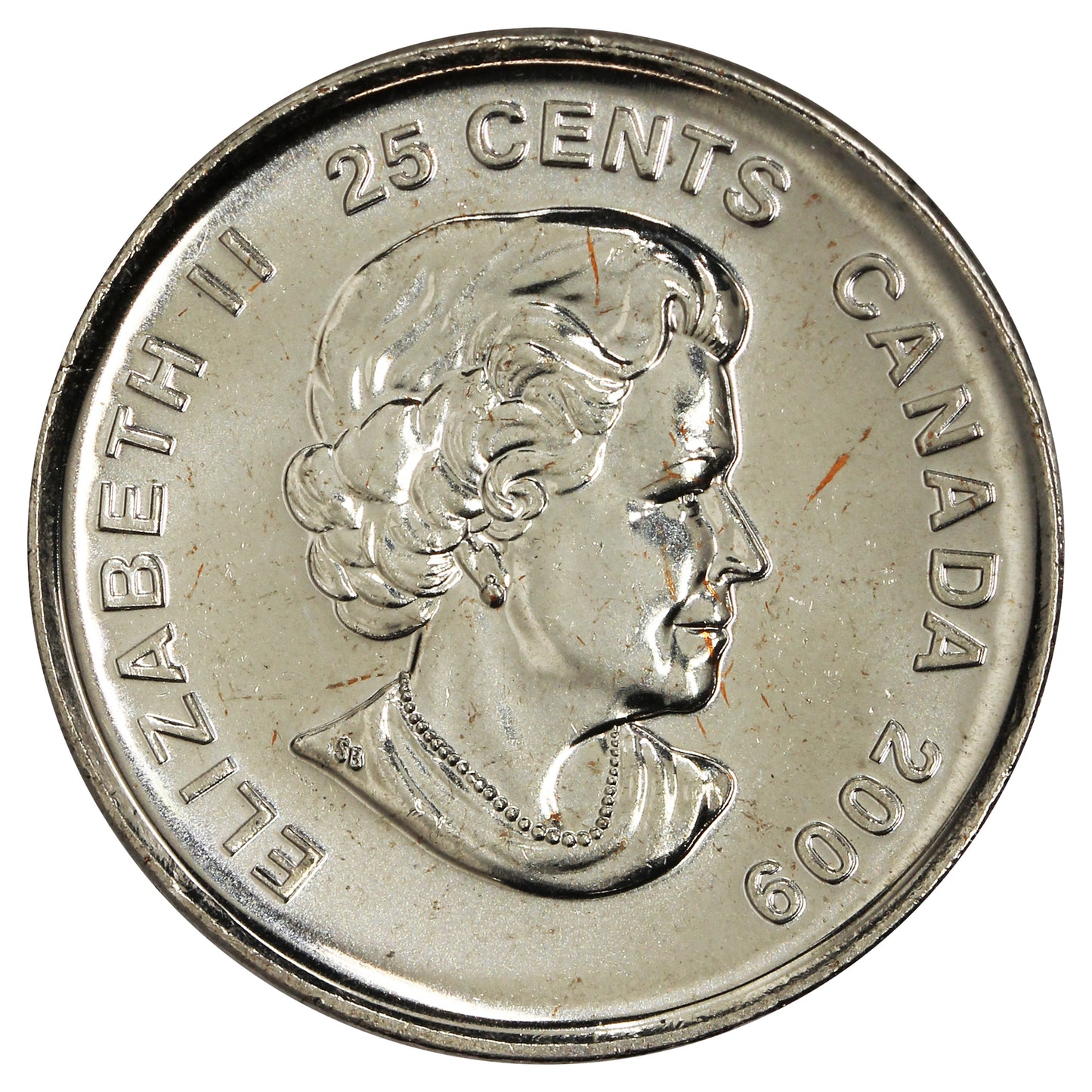 2009 Women's Hockey (Uncoloured) Canada 25-cents Brilliant Uncirculated (MS63)