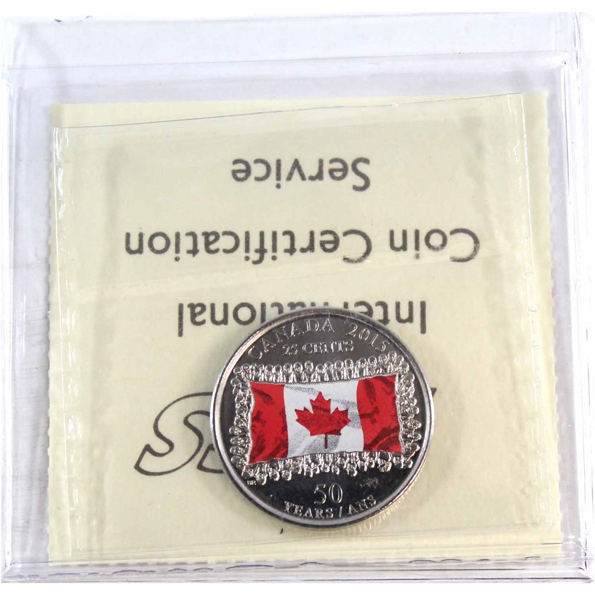 2015 Coloured Flag Canada 25-cents ICCS Certified MS66