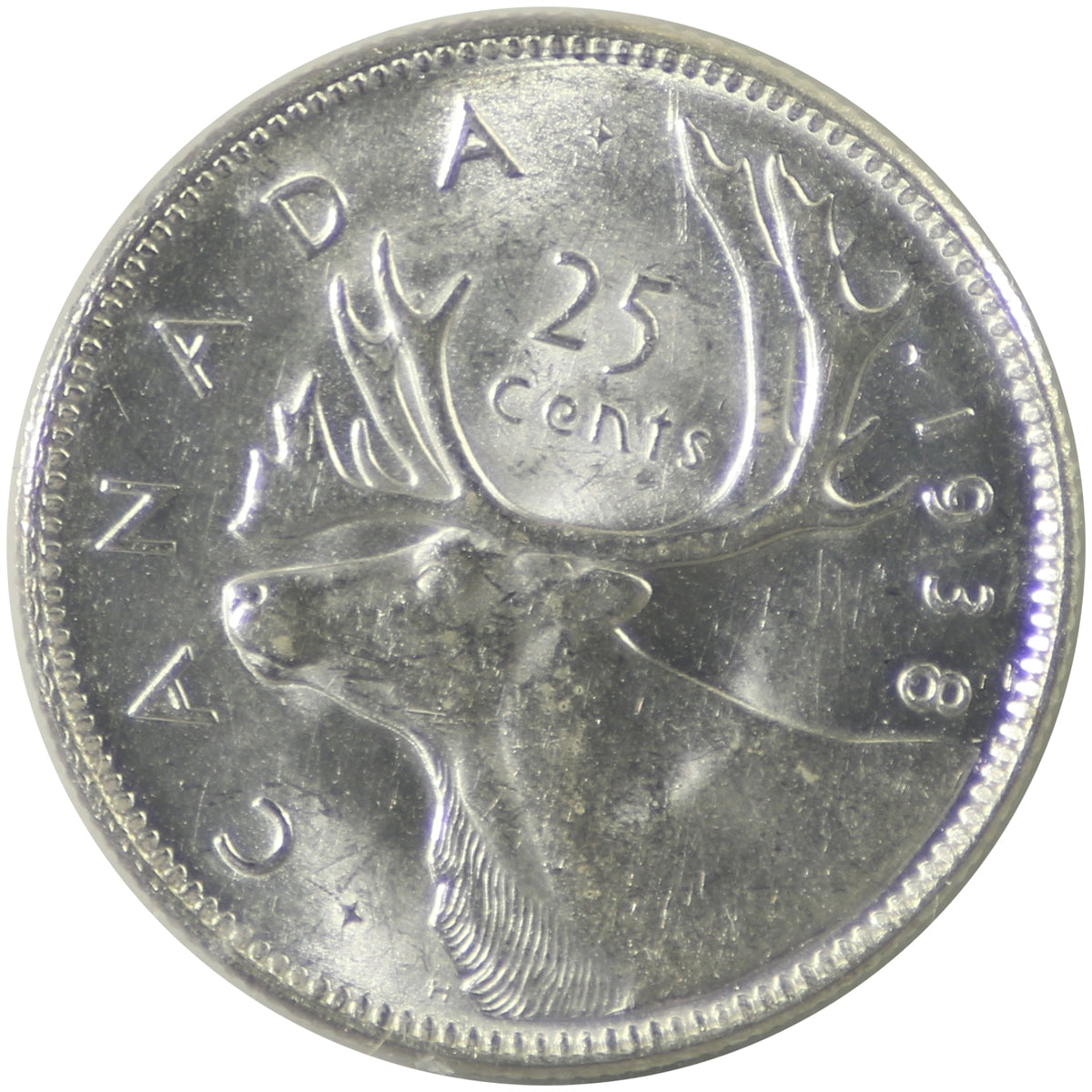 1938 Canada 25-cents ICCS Certified AU-58