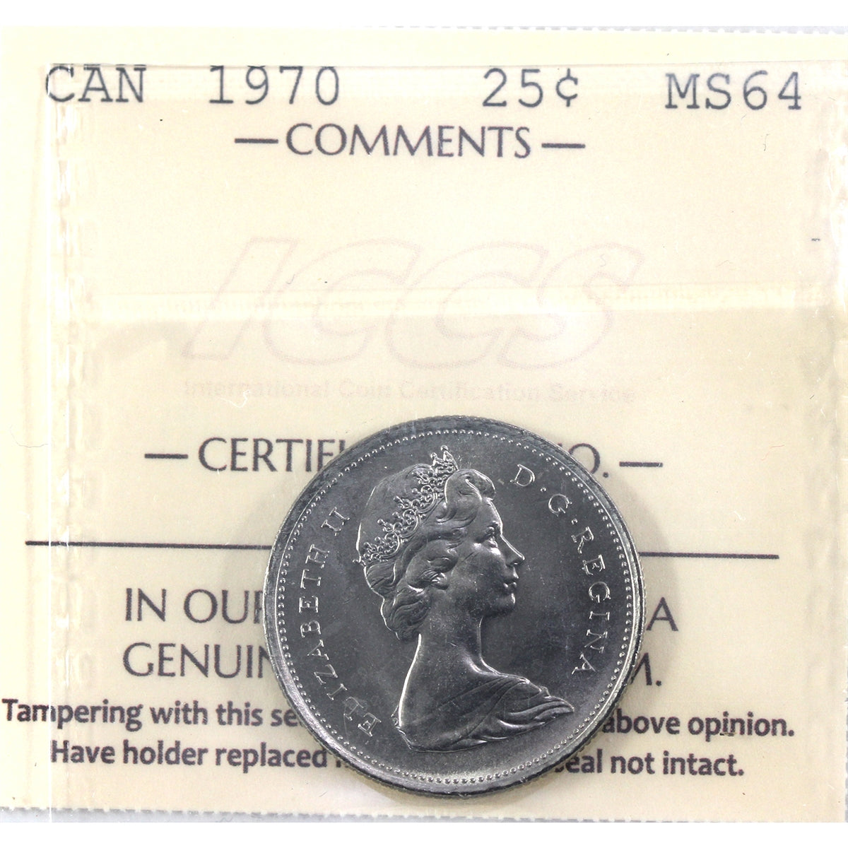 1970 Canada 25-cents ICCS Certified MS64