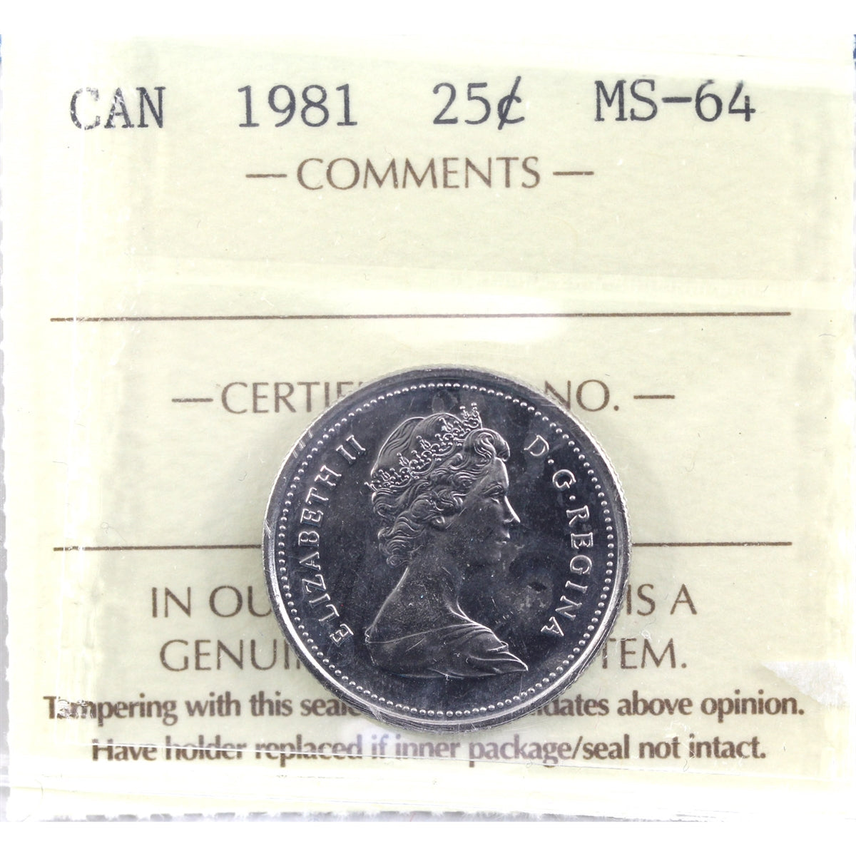 1981 Canada 25-cents ICCS Certified MS-64